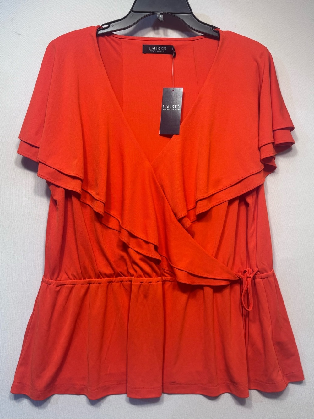 Ralph Lauren  Ruffle Trim Surplice Jersey Top in orange Size XXL NWT